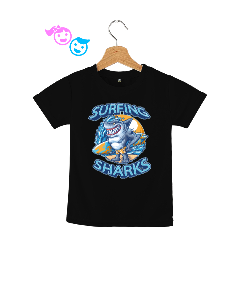 Tisho - Surfing Sharks - Sörf Siyah Çocuk Unisex