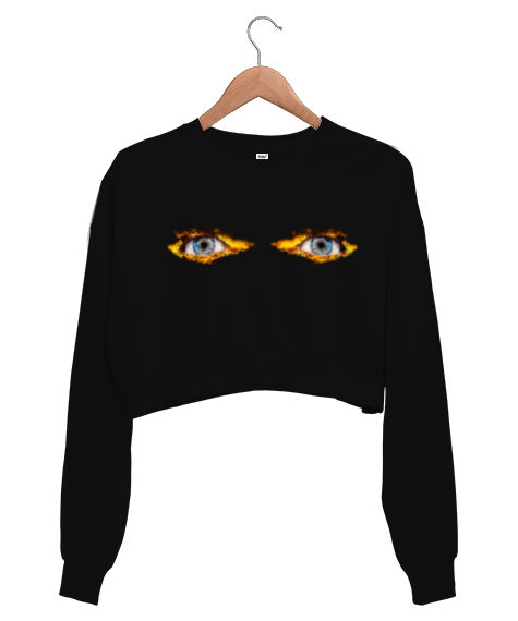 Tisho - Surreal Eye Siyah Kadın Crop Sweatshirt