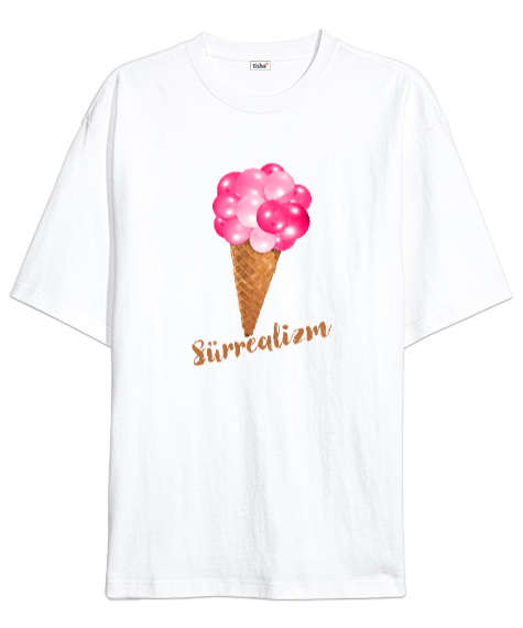 Tisho - Sürrealizm - Dondurma Balonlar Beyaz Oversize Unisex Tişört