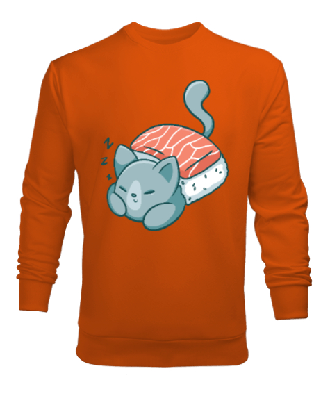 Tisho - Sushi Cat Turuncu Erkek Sweatshirt