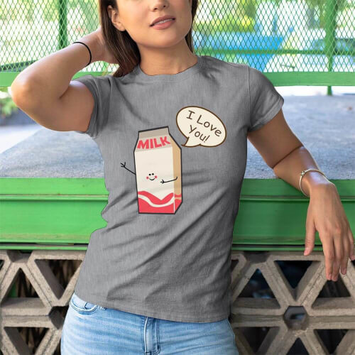 Süt Baskılı Kadın Tişört - Tekli Kombin - Thumbnail