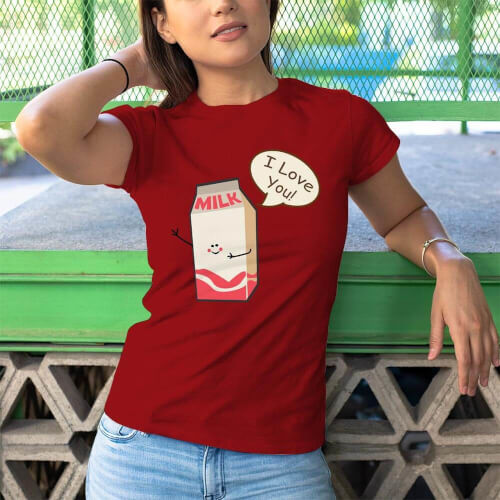 Süt Baskılı Kadın Tişört - Tekli Kombin