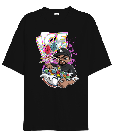 Tisho - Sütlü gevrek rapçi baskılı Siyah Oversize Unisex Tişört