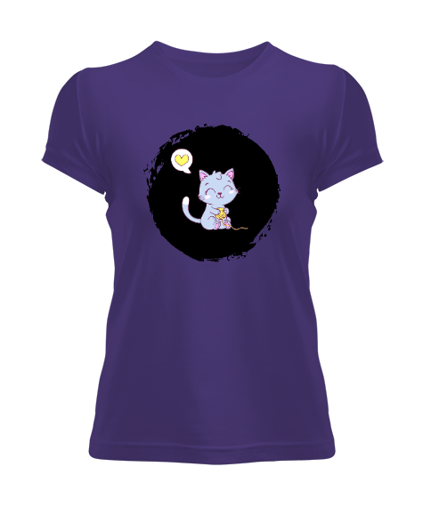 Tisho - Sweet Cat - Şirin Kedi Mor Kadın Tişört