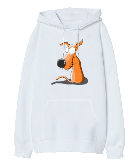 Tisho - Sweet Dog - Sevimli Köpek Beyaz Oversize Unisex Kapüşonlu Sweatshirt