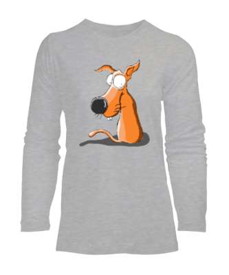 Sweet Dog - Sevimli Köpek Gri Kadın Uzun Kol Tişört - Tisho