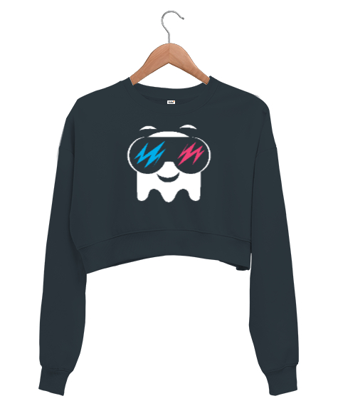 Tisho - Sweet Ghost - Sevimli Hayalet Füme Kadın Crop Sweatshirt