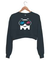 Sweet Ghost - Sevimli Hayalet Füme Kadın Crop Sweatshirt - Tisho