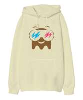 Sweet Ghost - Sevimli Hayalet Krem Oversize Unisex Kapüşonlu Sweatshirt - Tisho