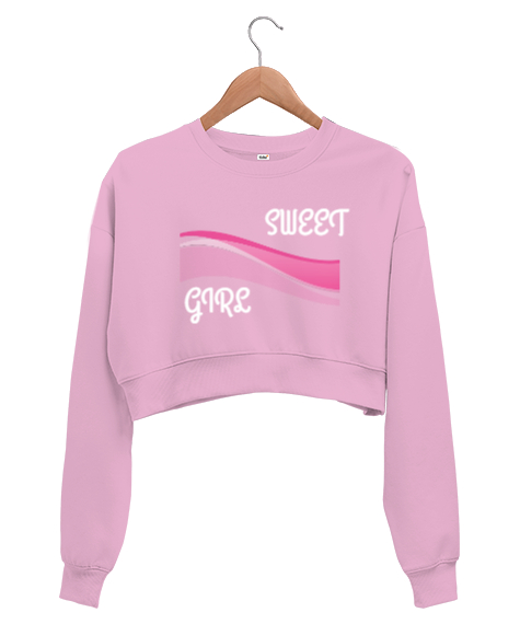 Tisho - Sweet girl Pembe Kadın Crop Sweatshirt