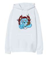Sweet Monster - Sevimli Canavar Beyaz Oversize Unisex Kapüşonlu Sweatshirt - Tisho