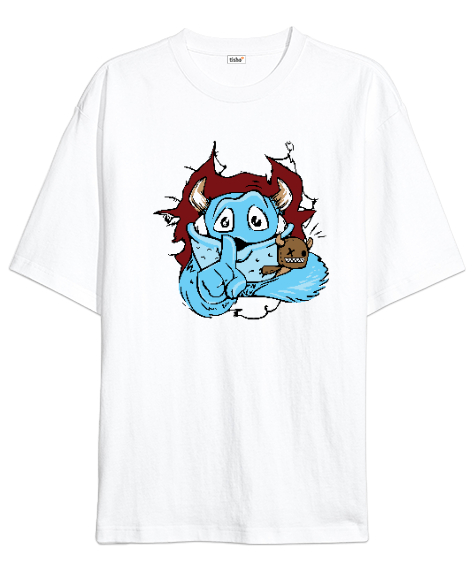 Tisho - Sweet Monster - Sevimli Canavar Beyaz Oversize Unisex Tişört