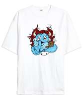 Sweet Monster - Sevimli Canavar Beyaz Oversize Unisex Tişört - Tisho