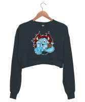 Sweet Monster - Sevimli Canavar Füme Kadın Crop Sweatshirt - Tisho