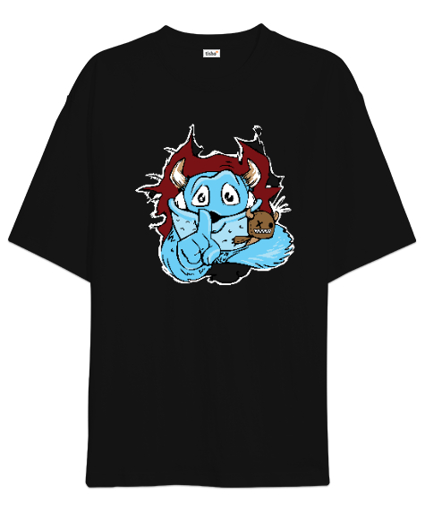 Tisho - Sweet Monster - Sevimli Canavar Siyah Oversize Unisex Tişört