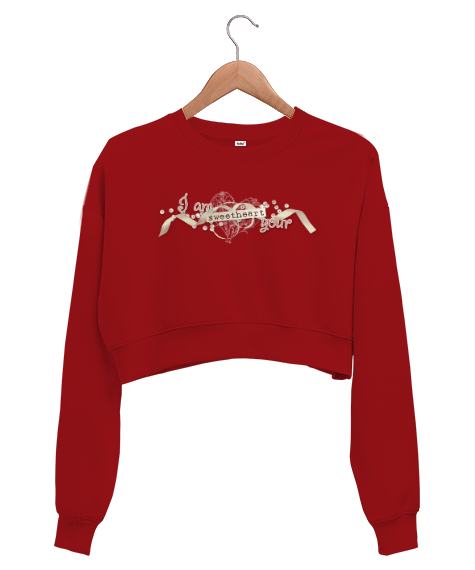 Tisho - Sweetheart - Sen Benim Kalbimsin Kırmızı Kadın Crop Sweatshirt