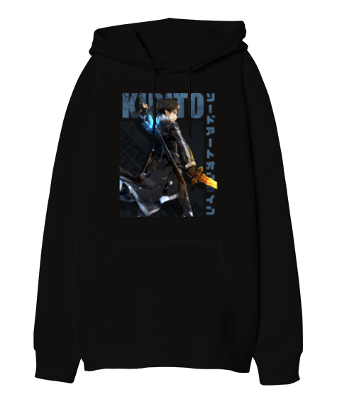 Tisho - Sword Art Online Classic Kirito Siyah Oversize Unisex Kapüşonlu Sweatshirt