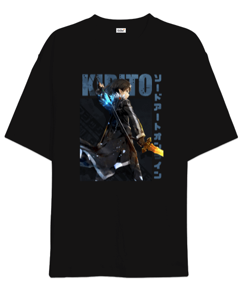 Tisho - Sword Art Online Classic Kirito Siyah Oversize Unisex Tişört