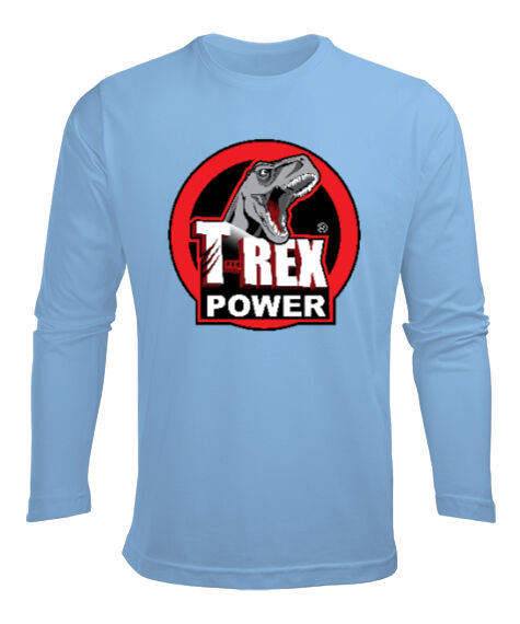 Tisho - T-Rex Power Buz Mavisi Erkek Uzun Kol Yazlık Tişört