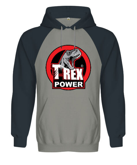 Tisho - T-Rex Power Gri/Füme Orjinal Reglan Hoodie Unisex Sweatshirt