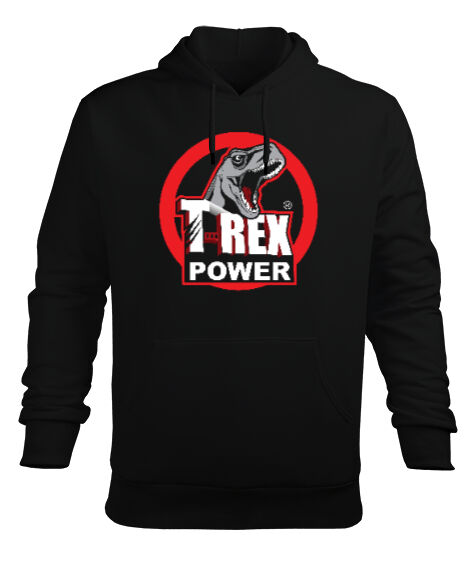 Tisho - T-Rex Power Siyah Erkek Kapüşonlu Hoodie Sweatshirt