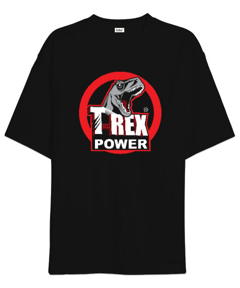 Tisho - T-Rex Power Siyah Oversize Unisex Tişört