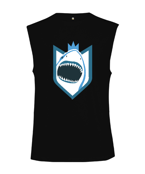 Tisho - Taçlı Güçlü Vahşi Kral Köpekbalığı Siyah Kesik Kol Unisex Tişört