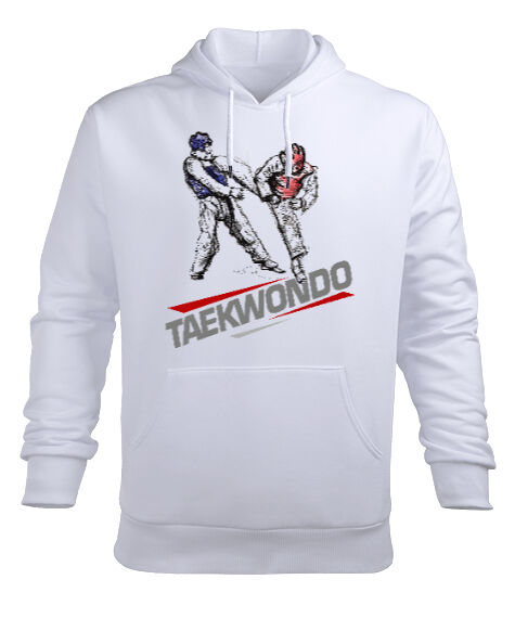 Tisho - Taekwondo Blu V1 Beyaz Erkek Kapüşonlu Hoodie Sweatshirt