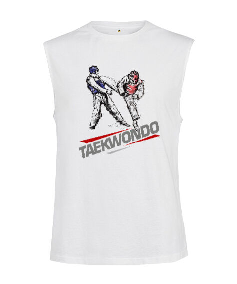 Tisho - Taekwondo Blu V1 Beyaz Kesik Kol Unisex Tişört