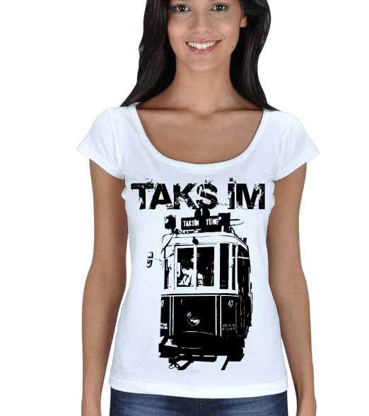 Tisho - Taksim Temalı Kadın Tişört Kadın Açık Yaka