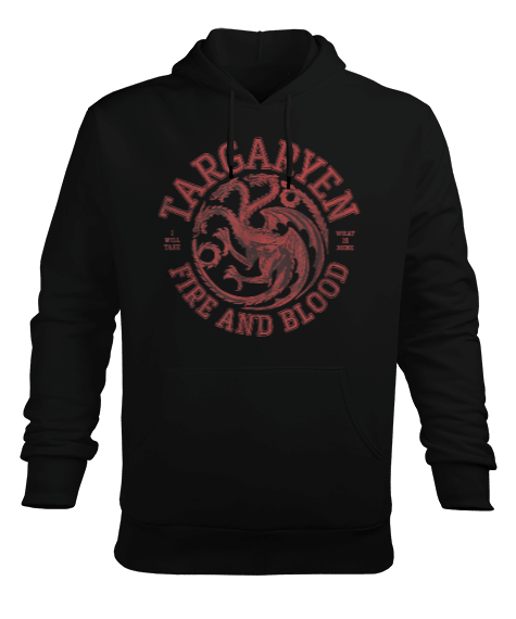 Tisho - Targaryen Fire And Blood Dragon Baskılı Siyah Erkek Kapüşonlu Hoodie Sweatshirt