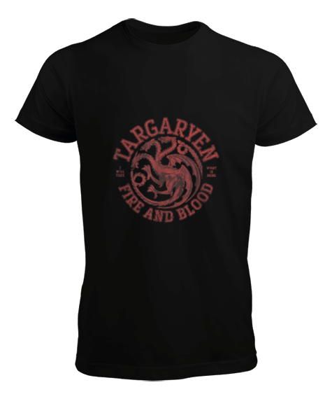 Tisho - Targaryen Fire And Blood Dragon Baskılı Siyah Erkek Tişört