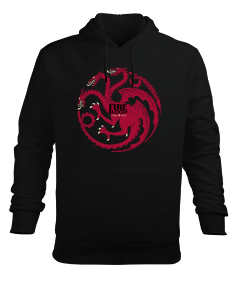 Tisho - Targaryen Hanedanı - Fire Blood Baskılı Siyah Erkek Kapüşonlu Hoodie Sweatshirt