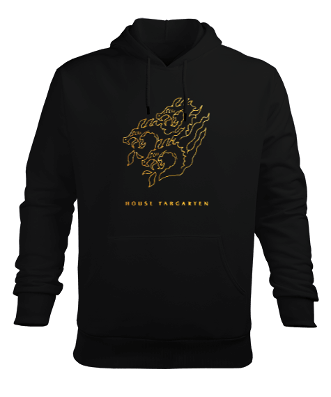 Tisho - Targaryen Hanedanı Logo Baskılı Siyah Erkek Kapüşonlu Hoodie Sweatshirt