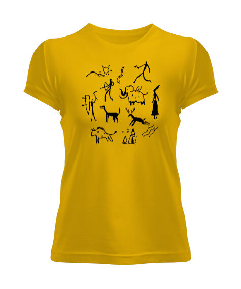 Tisho - Tarihi - Mağara - Çizimler Sarı Kadın Tişört