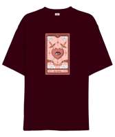 Tarot Kart - Lovers - Kalp ve Kılıçlar Bordo Oversize Unisex Tişört - Tisho