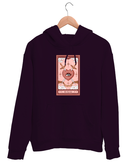Tarot Kart - Lovers - Kalp ve Kılıçlar Koyu Mor Unisex Kapşonlu Sweatshirt - Tisho