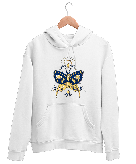 Tarot Mistik Kelebek - Butterfly Beyaz Unisex Kapşonlu Sweatshirt - Tisho