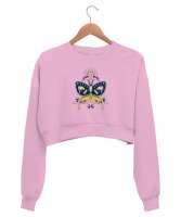 Tarot Mistik Kelebek - Butterfly Pembe Kadın Crop Sweatshirt - Tisho