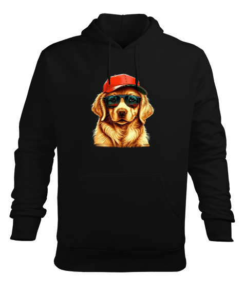 Tisho - Tarz golden köpek baskılı Siyah Erkek Kapüşonlu Hoodie Sweatshirt