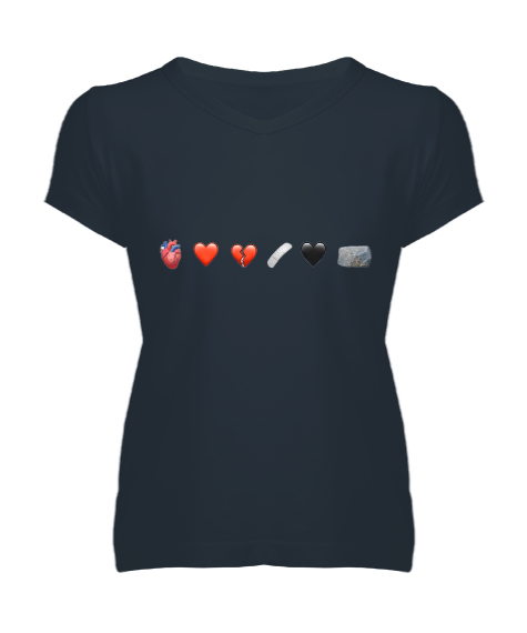 Tisho - Taş ve kalp Füme Kadın V Yaka Tişört