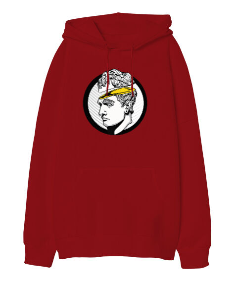 Tisho - Tasarım Kafası Kırmızı Oversize Unisex Kapüşonlu Sweatshirt