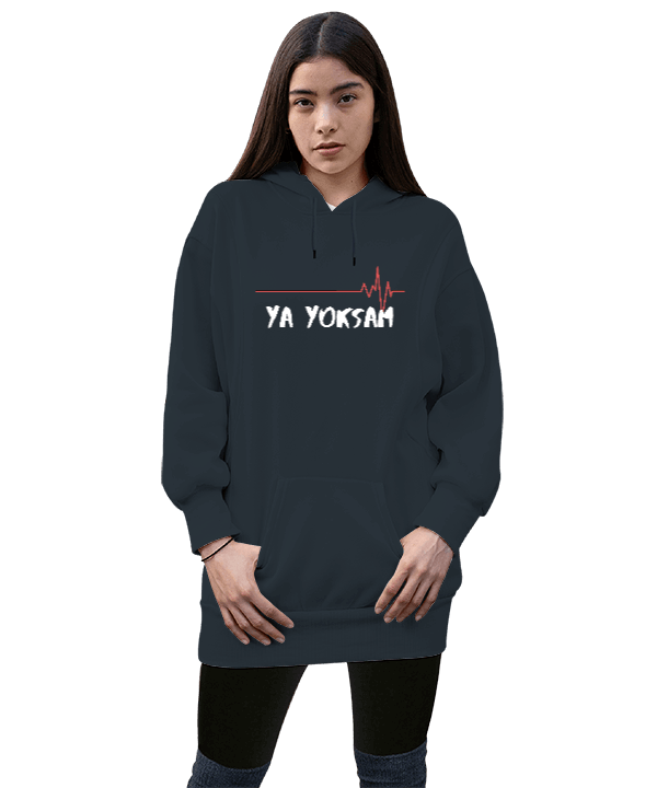 Tisho - Tasarım Kapişonlu Kadın Sweetshirt Kadın Uzun Hoodie Kapüşonlu Sweatshirt