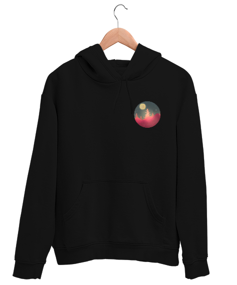 Tisho - Tasarım manzara Siyah Unisex Kapşonlu Sweatshirt