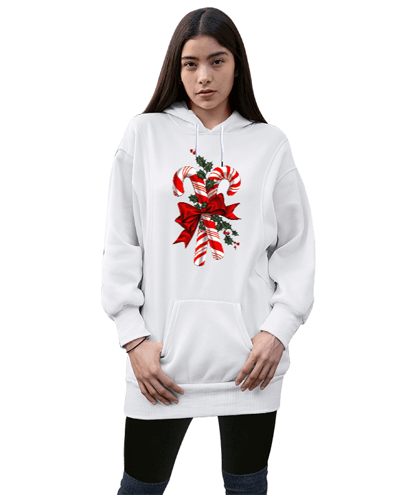 Tisho - tasarımlı Kadın Uzun Hoodie Kapüşonlu Sweatshirt
