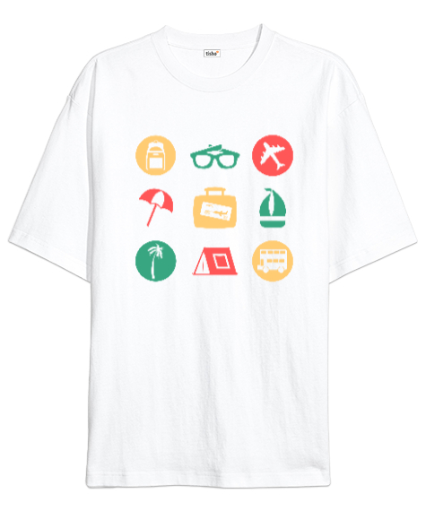 Tisho - Tatil Modu - Tatil Severler Gözlük Uçuş Yazlık ve Kamp Beyaz Oversize Unisex Tişört