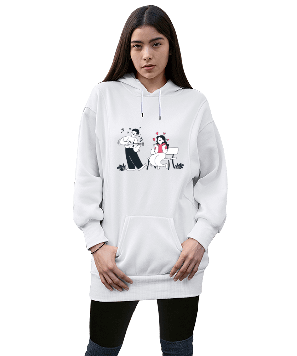 Tisho - tatlı aşıklar için Kadın Uzun Hoodie Kapüşonlu Sweatshirt