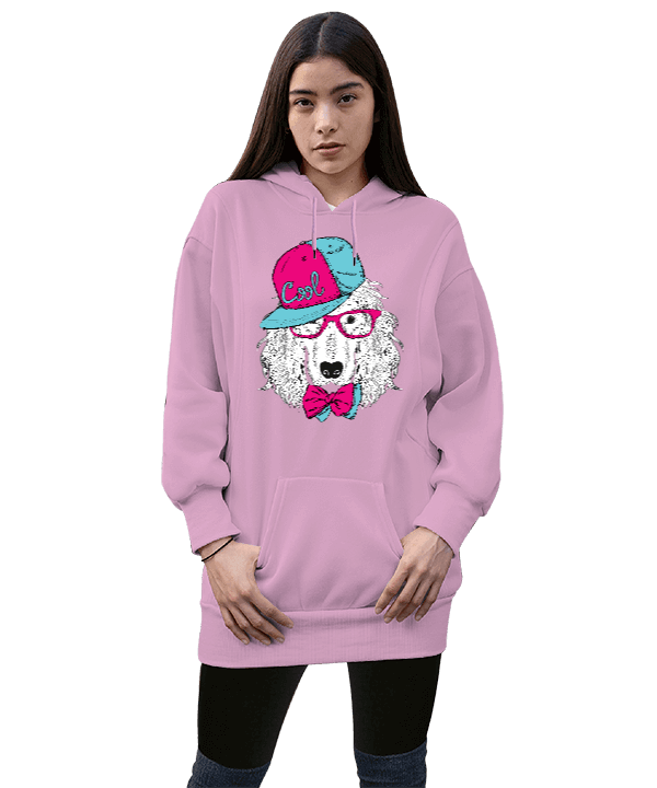 Tisho - TATLI DOST ÖZEL TASARIM Kadın Uzun Hoodie Kapüşonlu Sweatshirt