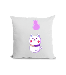 Tisho - Tatlı kedi ve pembe baloncuklar Beyaz Kare Yastık