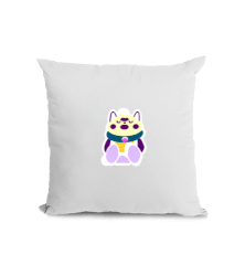Tisho - Tatlı oturan pembe kedi Beyaz Kare Yastık